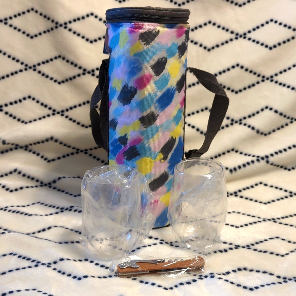 Portable Wine Cooler Set with Glasses and Wine Opener NEW!